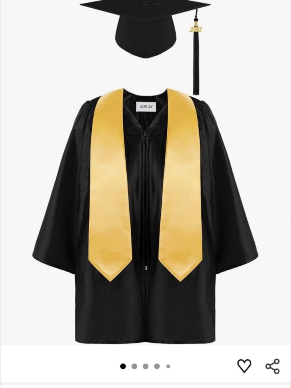 Black Graduation Gown with Gold Stole and Cap